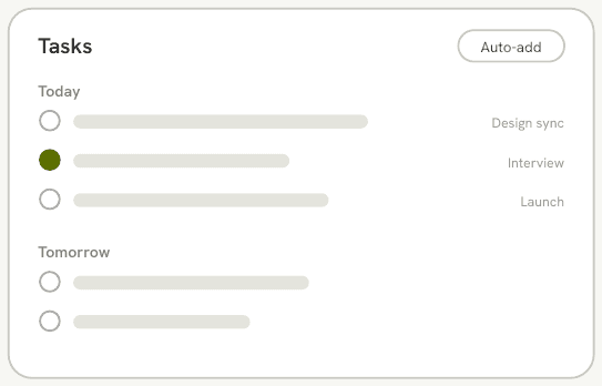 Idea A sketch: A Tasks tab in Granola